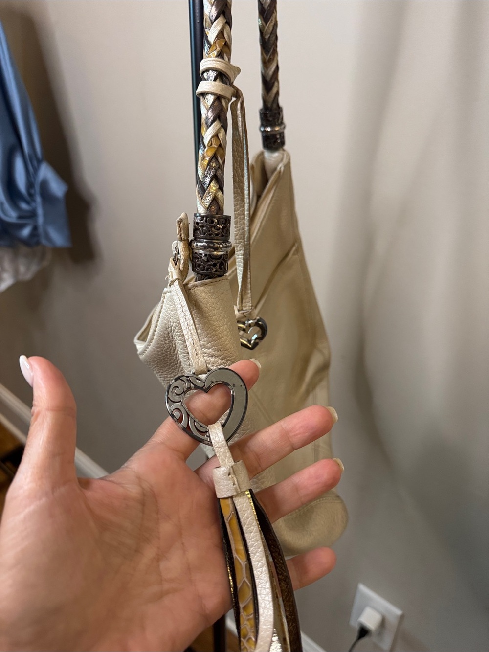Brighton Cream Pebbled Leather Hobo with Braided Strap and Tassel - Picture 4 of 6